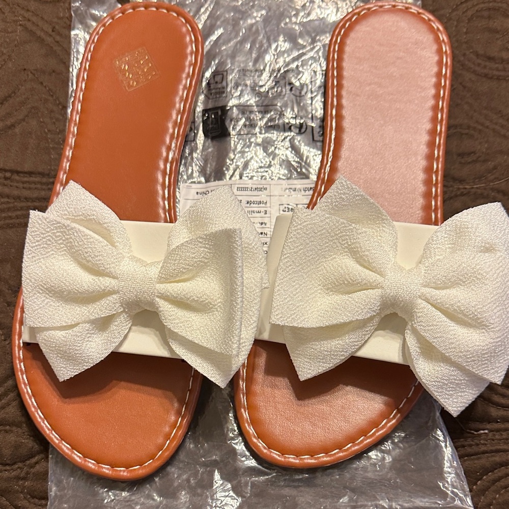 SHEIN Orange and White Bow Sandals